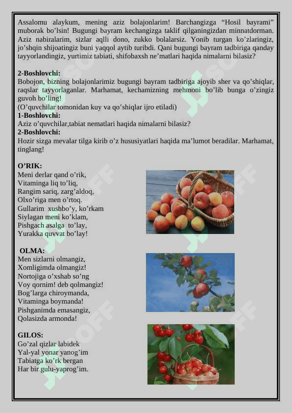 «HOSIL BAYRAMI» ssenariysi 2