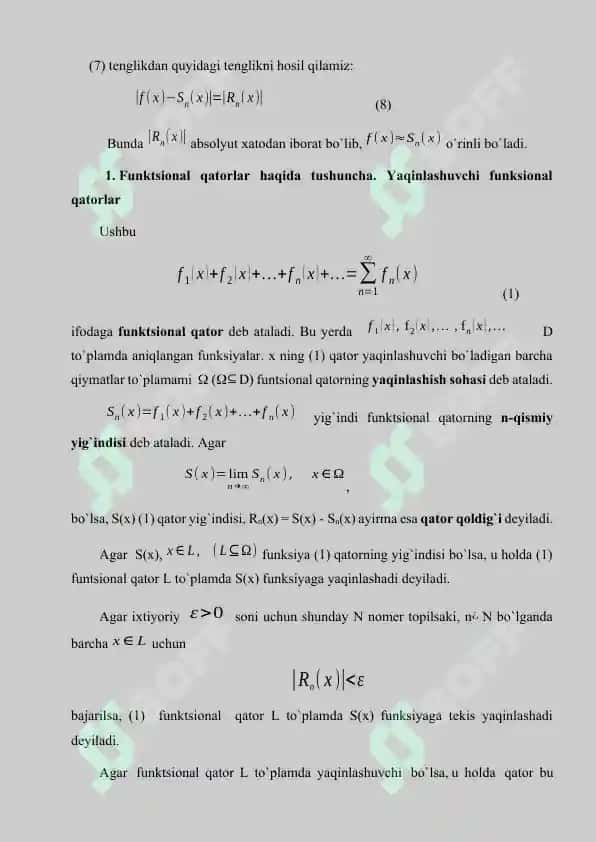 Funksional qatorlarning yaqinlashish alomatlari 4