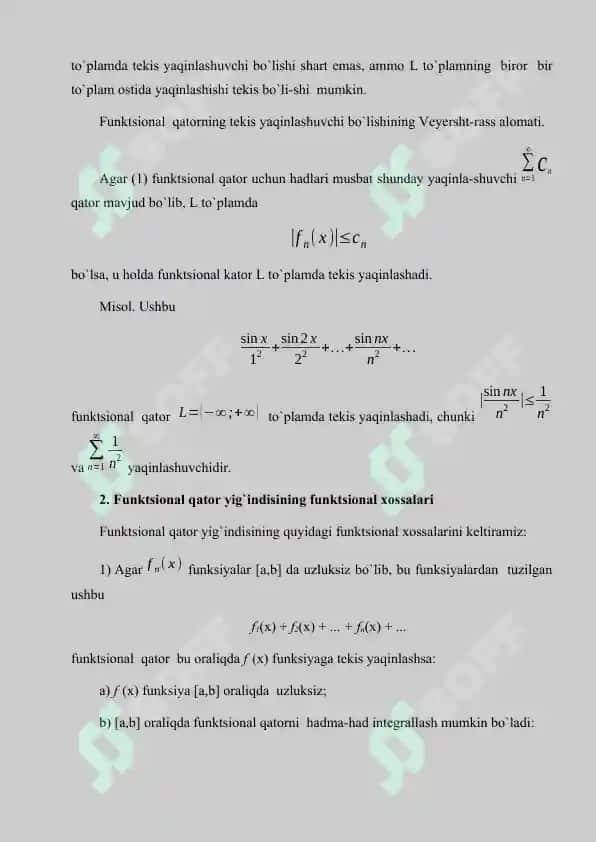 Funksional qatorlarning yaqinlashish alomatlari 5