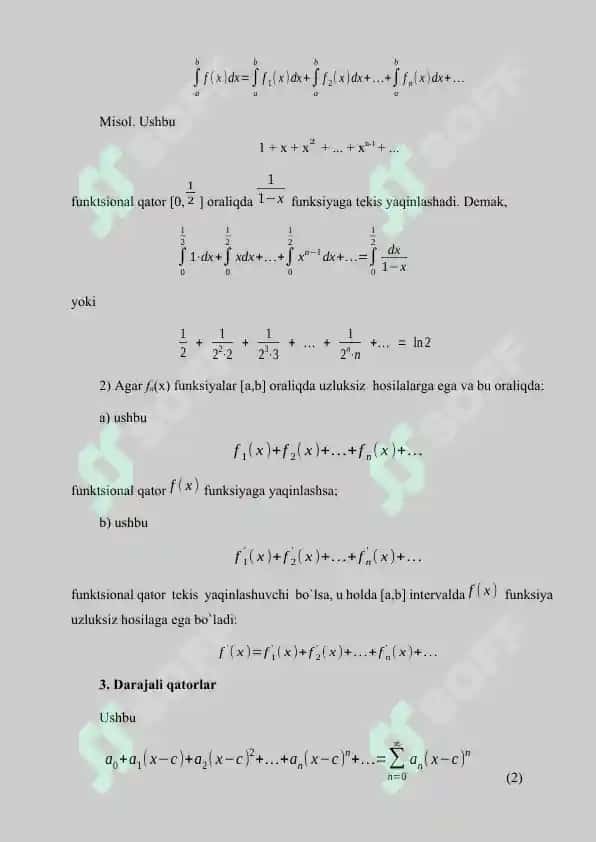 Funksional qatorlarning yaqinlashish alomatlari 6