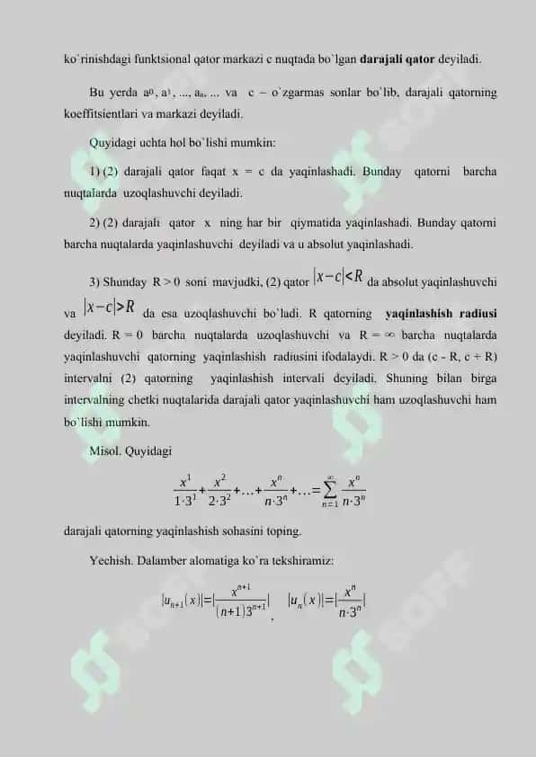Funksional qatorlarning yaqinlashish alomatlari 7
