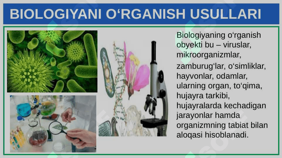 BIOLOGIYANI O'RGANISH USULLARI 2