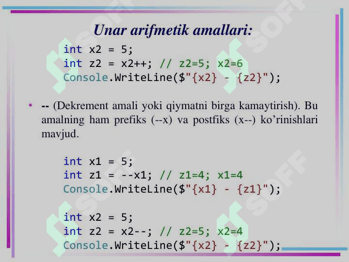 C# tilining amallari 6