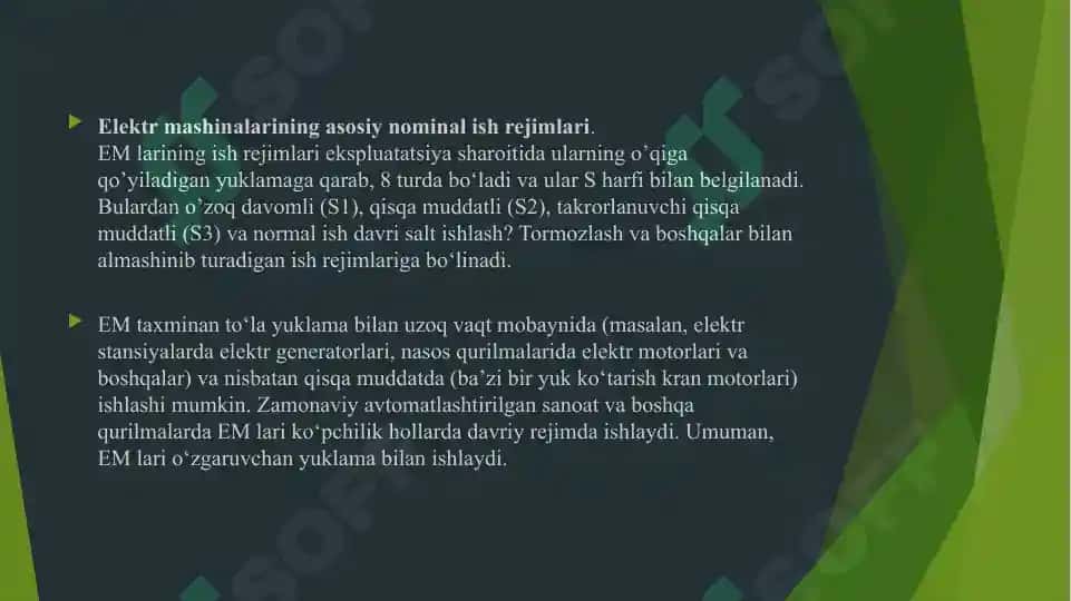 Elektr mashinalarining asosiyo nominal ish rejimlari 2