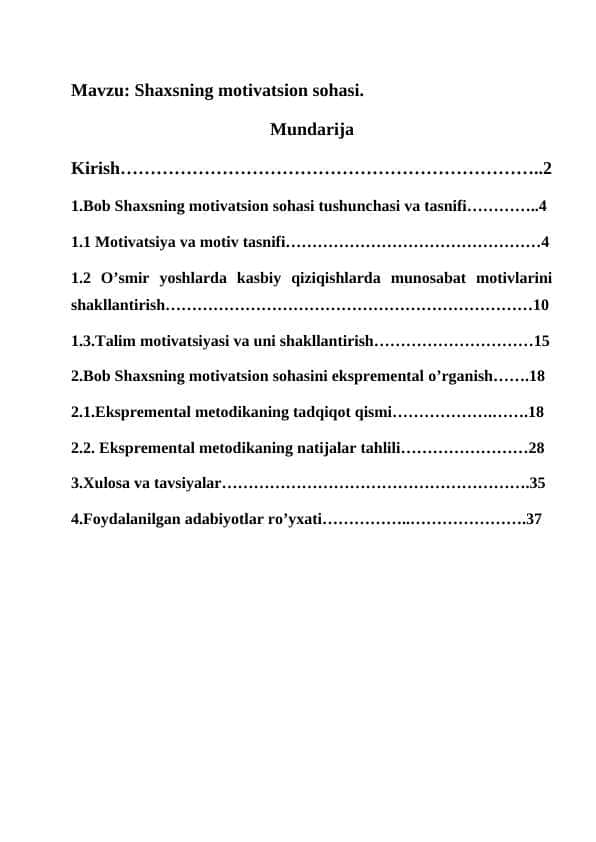 Shaxsning motivatsion sohasi.