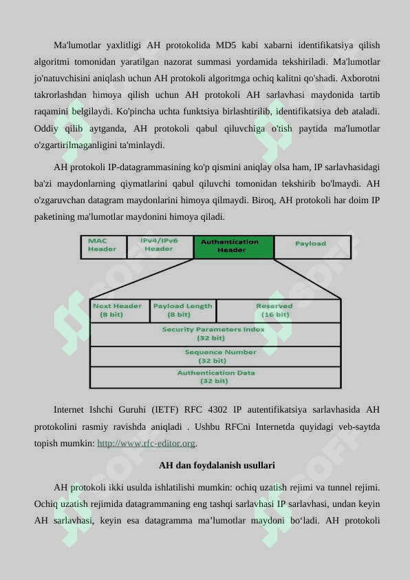 Autentifikatsiyani ta'minlash protokoli AH protokoli 3