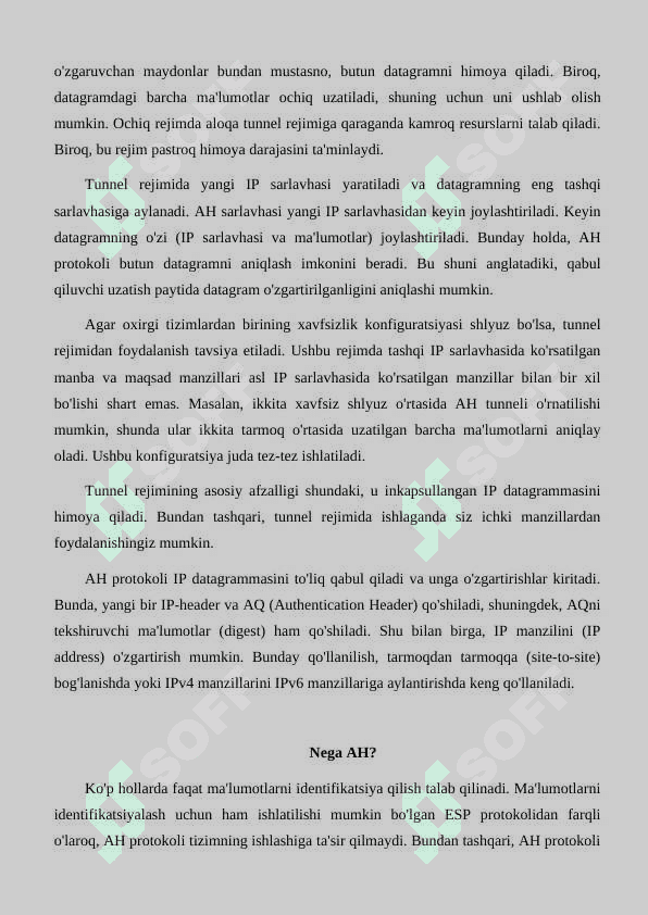 Autentifikatsiyani ta'minlash protokoli AH protokoli 4