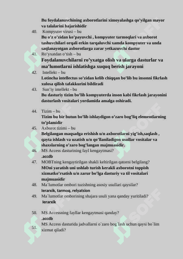Komputer test savollari javoblari bilan 4