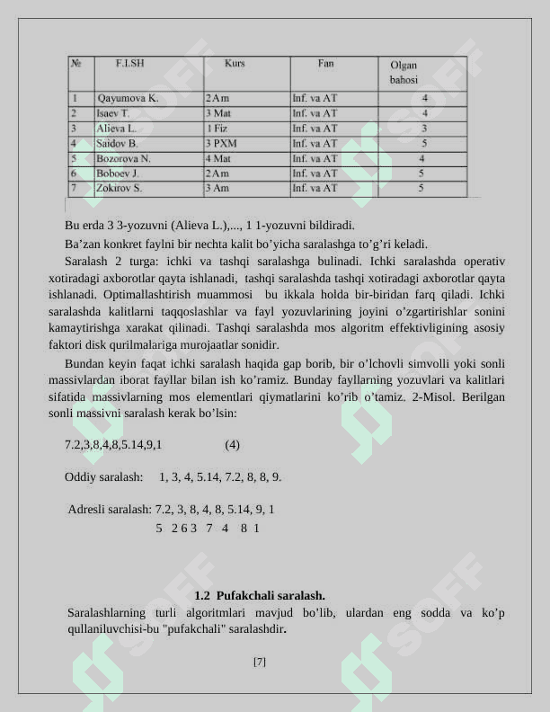 Saralash va qidirish uchun samarali algoritma 7