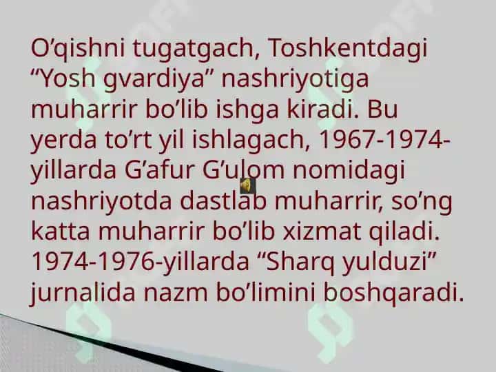 MAVZU: ABDULLA   ORIPOV  HAYOTI  VA IJODI 6