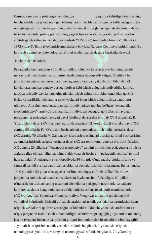 Pedagogik texnologiyalarning rivojlanish bosqichlari va oʻziga xos xususiyatlari 8