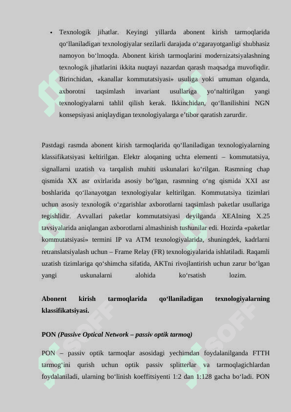 Abonent kirish tarmoqlari. PON, xDSL, 3G/4G, kabelli internet. 2