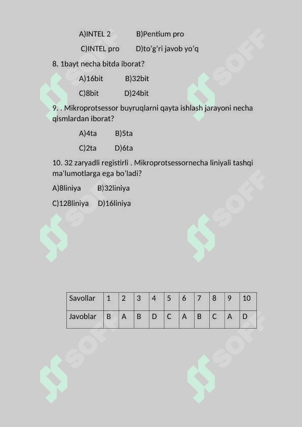 Mikroprotsessor bilan tanishish, uning turini, imkoniyatlarini aniqlash 2