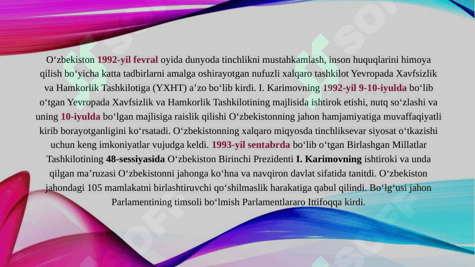 O'zbekistonning Makaziy Osiyoda tinchlik va barqarorlikni ta`minlashdagi o'rni 3