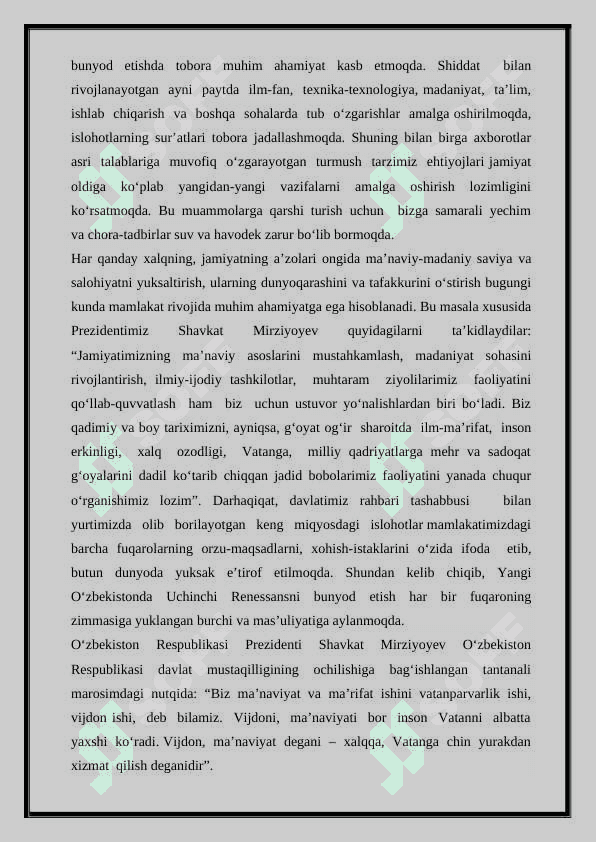 Yangi Oʻzbekistonda amalga oshirilayotgan manaviy o'zgarishlar 2