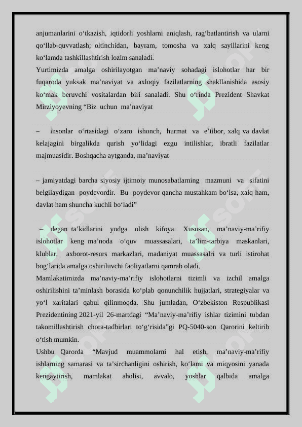 Yangi Oʻzbekistonda amalga oshirilayotgan manaviy o'zgarishlar 4