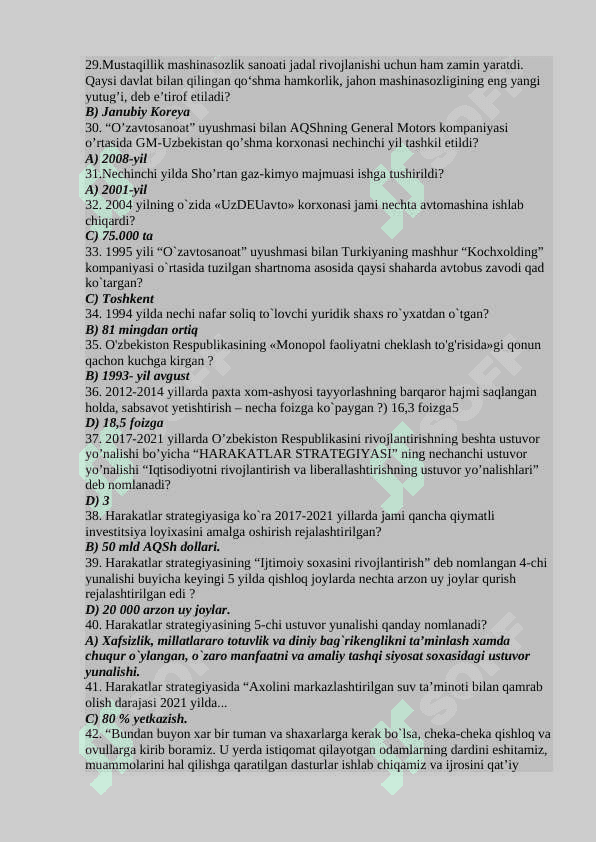 Òzbekiston eng yangi tarixi 300 ta test savollari va javoblari bilan 3