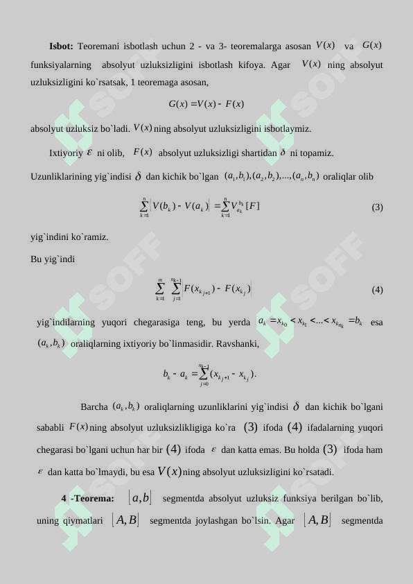 Absolyut uzluksiz funksiyalar. Lebeg teoremasi. 7