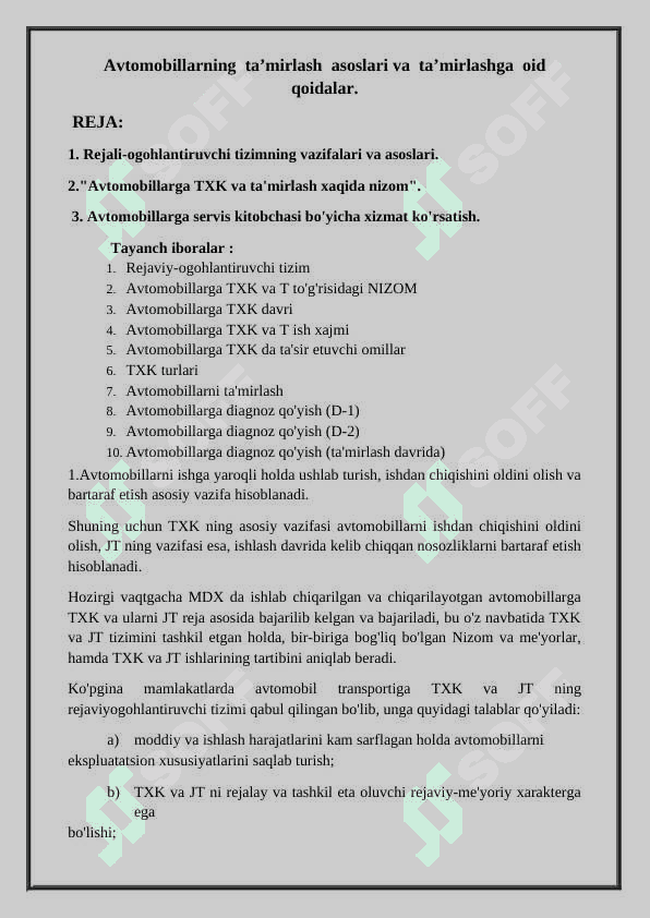 Avtomobillarning  ta’mirlash  asoslari 2