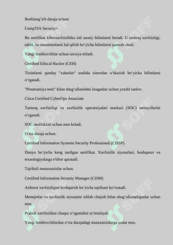 KIBERXAVFSIZLIK SOHASINDA MASHXUR SERTIFIKATLAR. 2