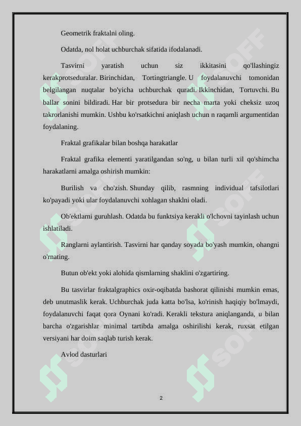 FRAKTAL GRAFIKA ASOSLARI 2