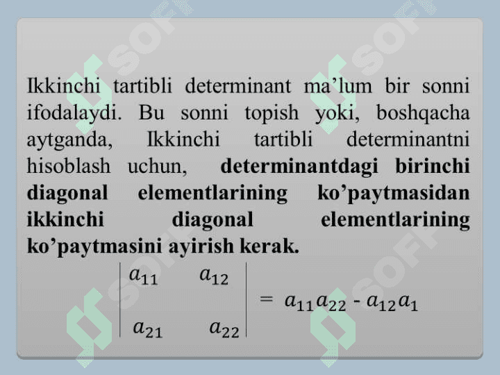 IKKINCHI VA UCHINCHI TARTIBLI DETERMINANTLAR VA ULARNING XOSSALARI 4