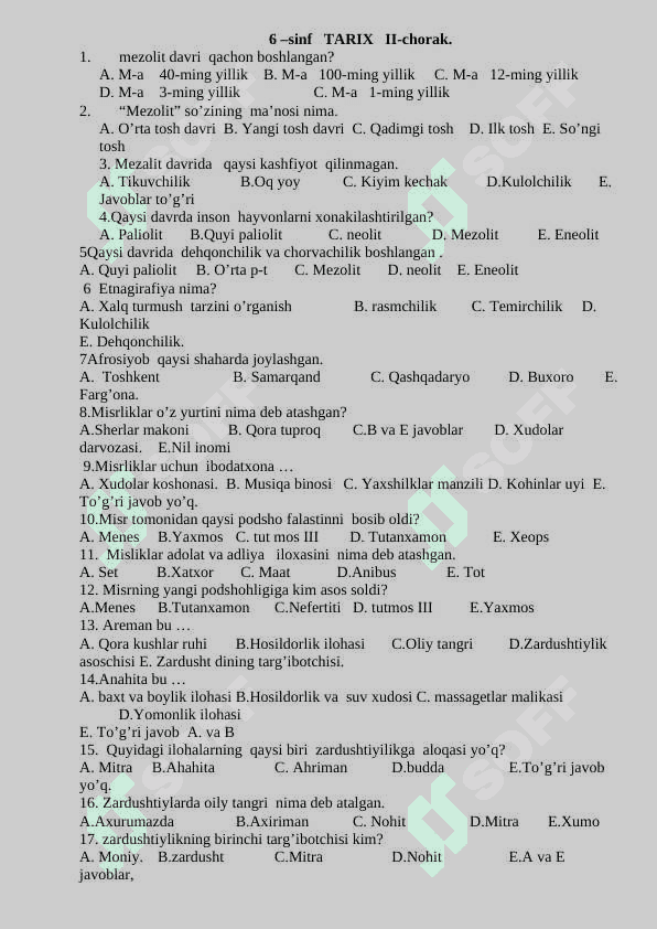 6-sinf tarix chorak test (Javoblari bilan) 3