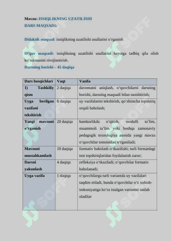 6-sinf tabiiy fan.Issiqlikning uzatilishi dars ishlanma 2