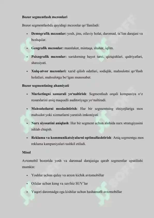 Bozor segmenti tanlash 4