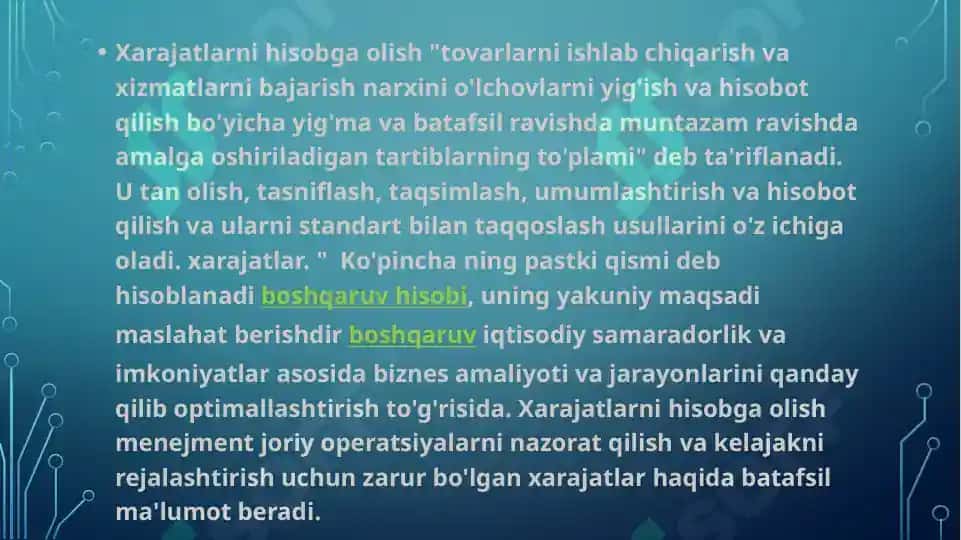 xarajatlarni turkumlash va baxolash ularning hisobi. 4