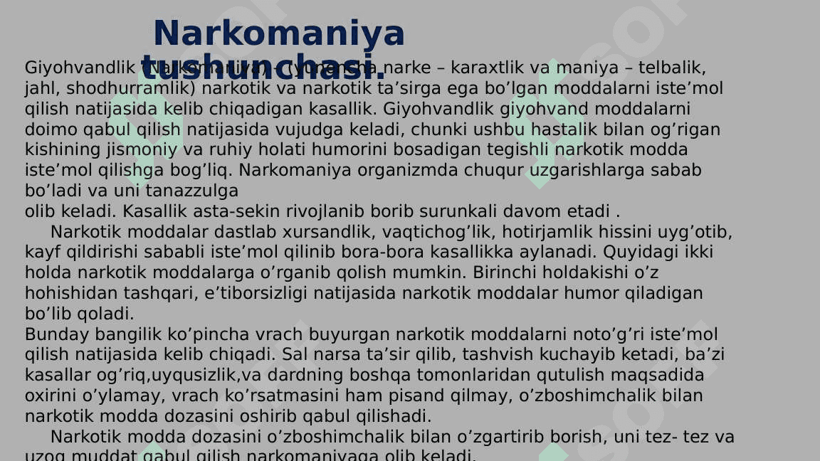 NARKOMANIYA VA UNING ASORATLARI. 3
