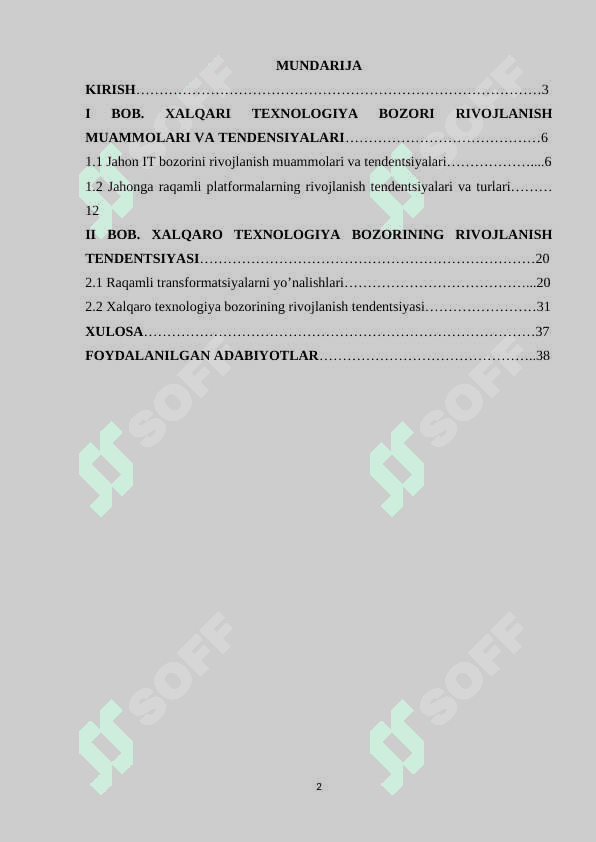 XALQARI TEXNOLOGIYA BOZORI RIVOJLANISH MUAMMOLARI VA TENDENSIYALARI 2