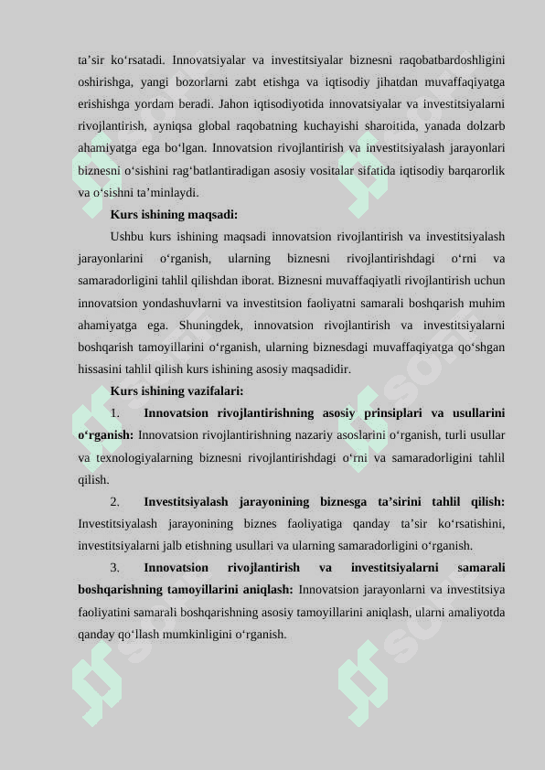 Biznesni innovatsion rivojlantirish va investitsiyalashning nazariy asoslari. 3