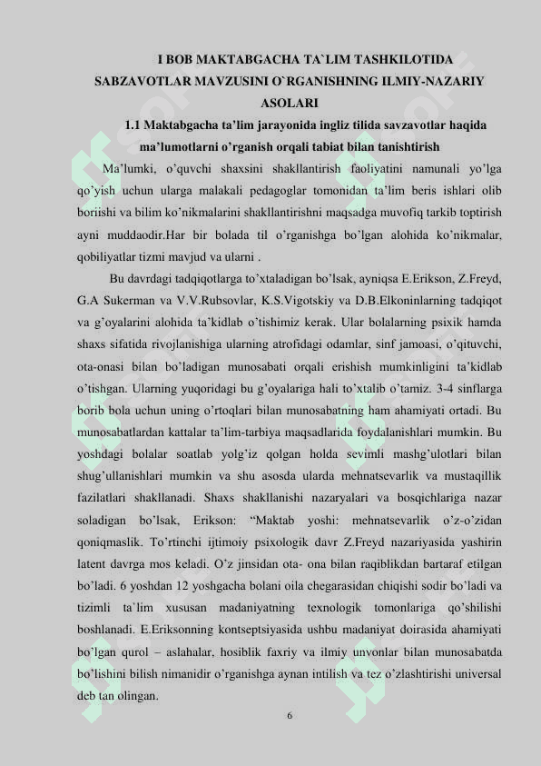 Ingliz tilida sabzavotlarni o’rgatish ishlanma-loyihasi»  MAVZUSIDAG 6