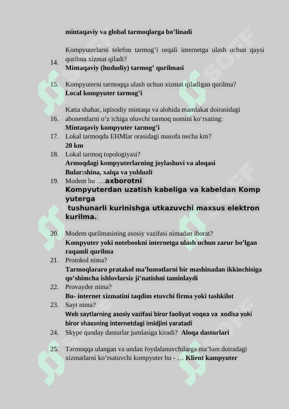 Komputer test savollari va javoblari 2