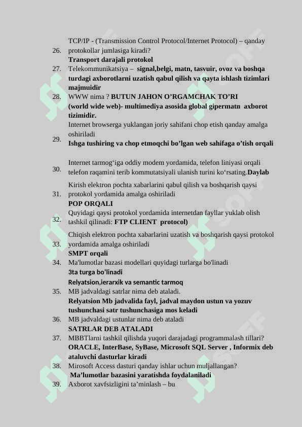 Komputer test savollari va javoblari 3