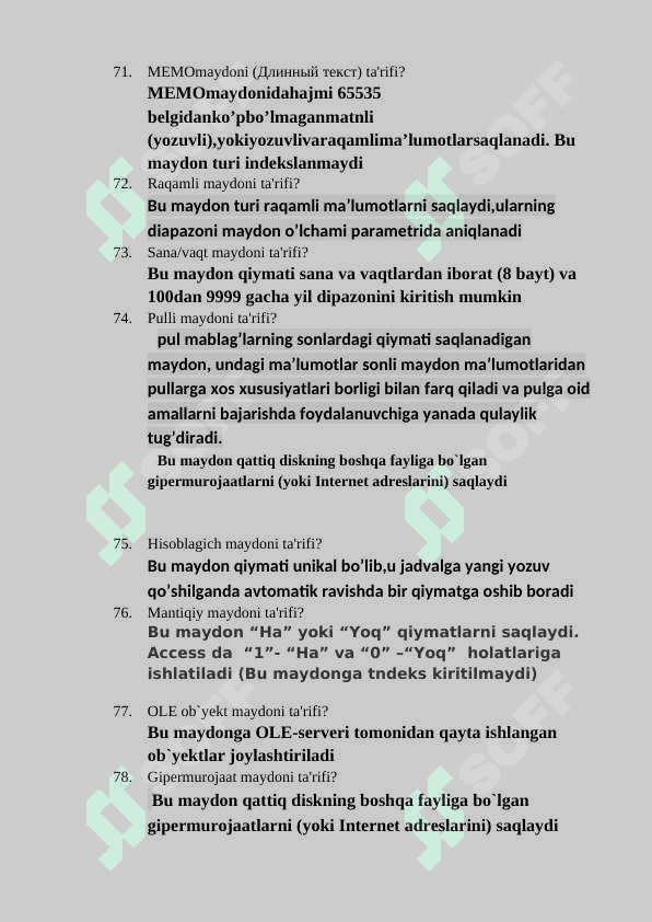 Komputer test savollari va javoblari 7