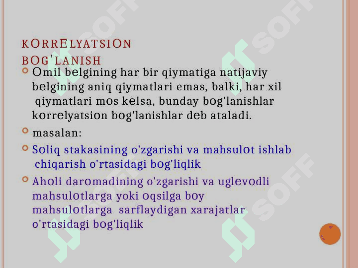O’zaro  bog’lanishlarni statistikada o’rganish 6