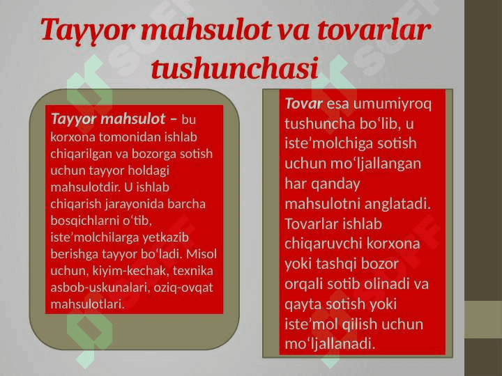 TAYYOR MAHSULOTLAR VA TOVARLAR HISOBI tayyor slayd 2