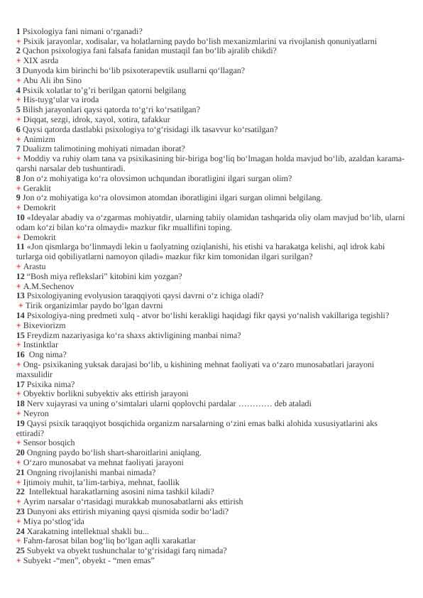 psixologiya test javobi bilan