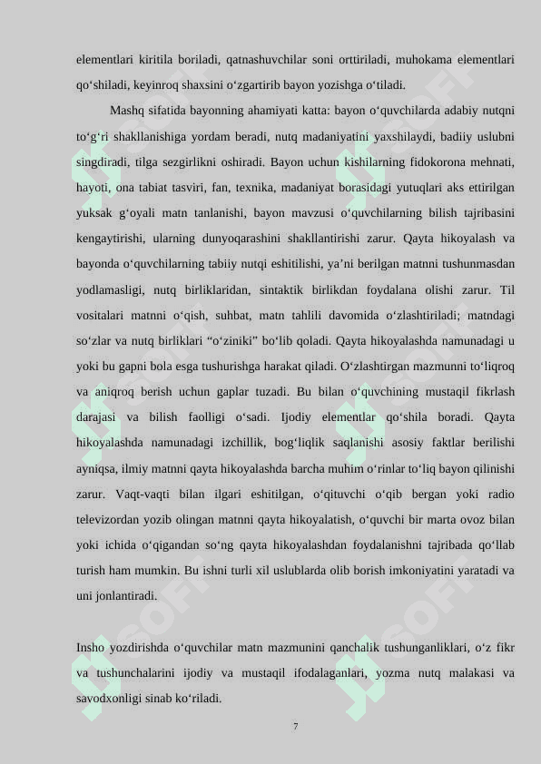 BOSHLANG’ICH SINFLARDA INSHO YOZISHGA O’RGATISH. 7