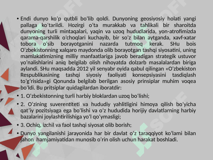 O'ZBEKISTON VA JAHON HAMJAMIYATI. 5