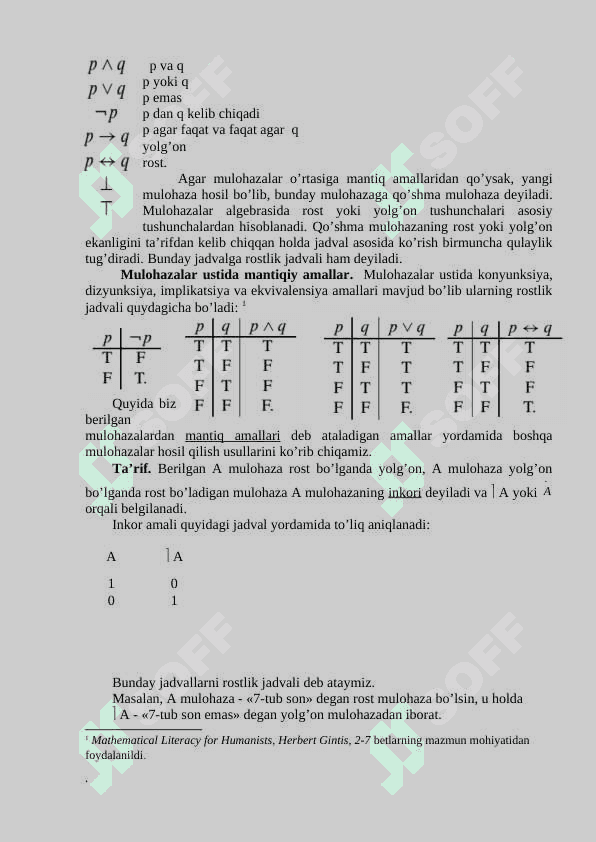 Mulohazalar va ular ustida amallar. Predikatlar, kvantorlar 3