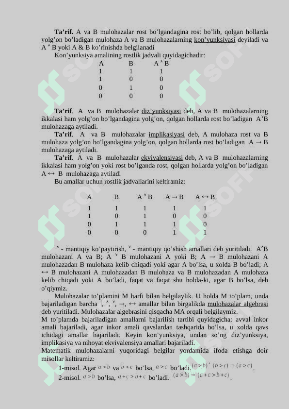 Mulohazalar va ular ustida amallar. Predikatlar, kvantorlar 4