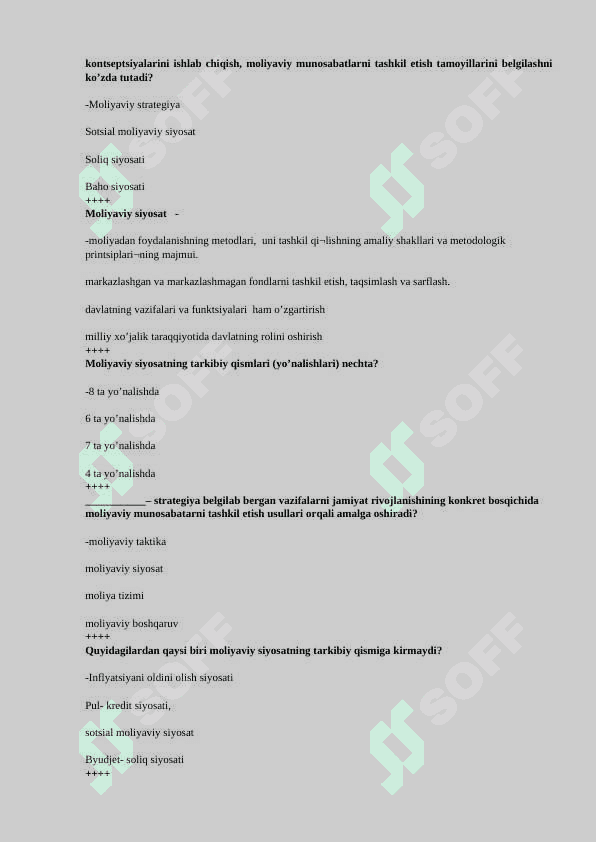 moliya fanidan test, 200 talik javoblari bilan 3