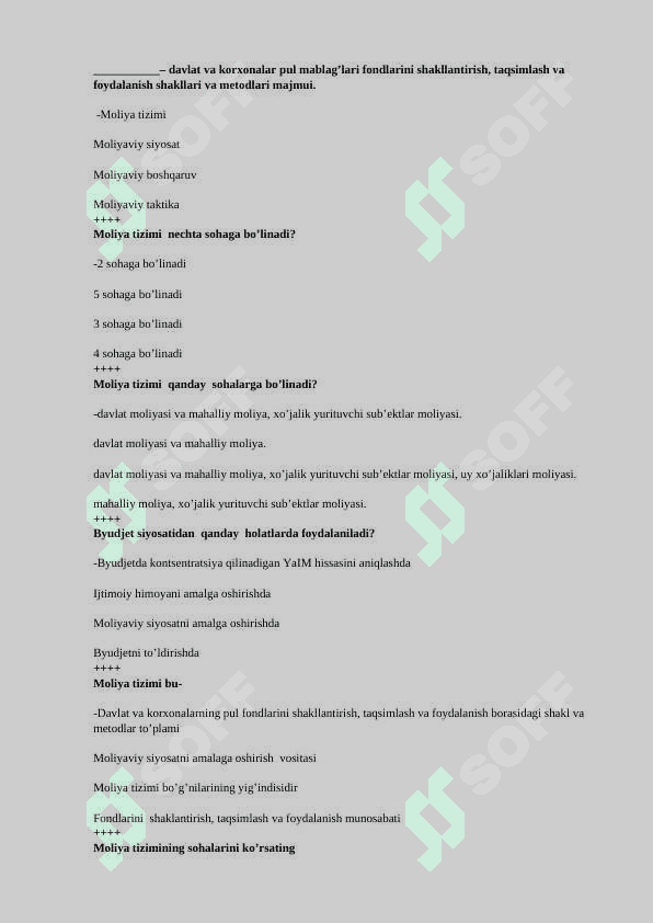 moliya fanidan test, 200 talik javoblari bilan 4
