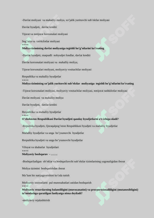 moliya fanidan test, 200 talik javoblari bilan 5
