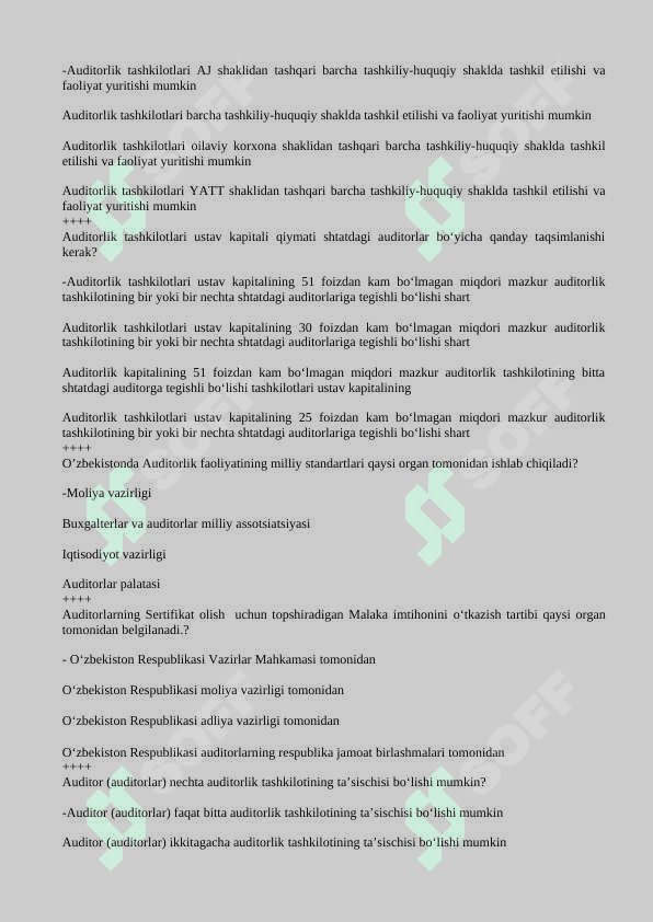 audit fanidan test, 200 talik javoblari bilan 6