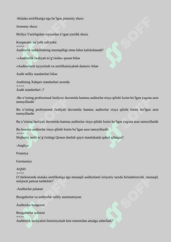 audit fanidan test, 200 talik javoblari bilan 8