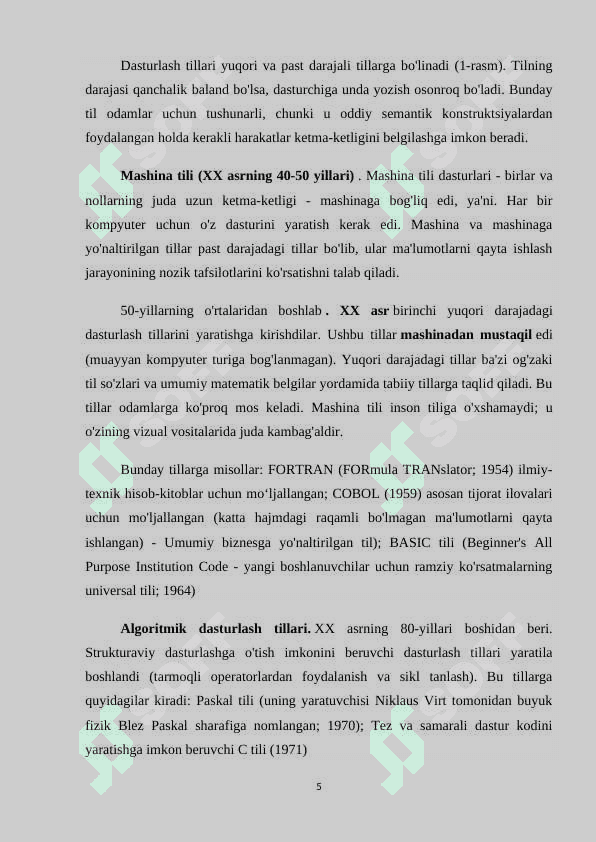 Yuqori darajadagi dasturlash tillari 5